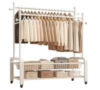 GLQ - Appendiabiti da terra,stand appendiabiti,appendiabiti con ruote,attaccapanni da terra Con doppio spazio di archiviazione e due grucce (bianco)