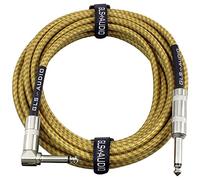 GLS Audio Cavo per strumenti - Cavo amplificatore per basso e chitarra elettrica, cavo dritto ad angolo retto da 1/4", in tweed intrecciato marrone/giallo, 6,1 m