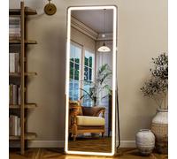 GLSLAND Specchio LED a figura intera, 142,2 x 50,8 cm, specchio da terra con luce per camera da letto/guardaroba, dimmerabile e illuminazione a 3 colori, montaggio a parete