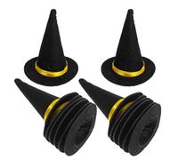GLSTOY 14 Mini Cappelli da Strega in Feltro Neri 4 Cm - Decorazioni per Bottiglie di Vino, Bambole e Lavoretti Fai da Te - Accessori per Feste di Halloween e Ambientazioni Magiche