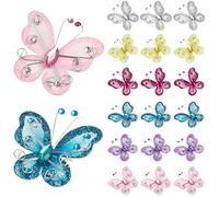 GLSTOY 36 Farfalle Finte in Organza Strass Colorati, Decorazioni a Forma di Farfalla per Matrimoni, Feste e Artigianato, Set 36 Pezzi Multicolore per Decorazioni Murali e Centrotavola