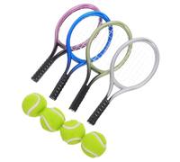 GLSTOY Mini Racchetta da Tennis e Palline in Miniatura Set da 8 Pezzi Decorazione per Case in Miniatura Accessori Leggeri e Resistenti per Collezionisti e Fai da Te