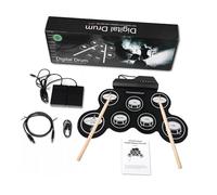 GLSTOY Set Batteria Elettronica Portatile Usb Pad Silenzioso, Kit Batteria Roll-up Leggero Per Adulti e Ragazzo Ragazza, Drum Pad Digitale Jack Cuffie e Metronomo Integrato Per Esercizi Musicali