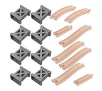 GLSTOY Set di Accessori per Binari del Treno in Legno con Pilastri per Ponti in Plastica e Binari Curvi in Salita, Espansione Compatibile per Giochi Ferroviari Educativi di Gruppo