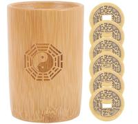 GLSTOY Strumento di Divinazione i Ching in bambù Monete di Rame Cinesi, Set Compatto Portatile 10x7x7 Cm per Giochi di Predizione della Fortuna e Feng Shui, Accessorio Tradizionale