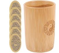 GLSTOY Strumento di Divinazione i Ching Secchio di bambù e 6 Monete di Rame, Set Compatto per Giochi di Predizione della Fortuna, Accessorio Tradizionale per Feng Shui e Apprendimento