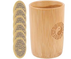 GLSTOY Strumento di Divinazione i Ching Secchio di bambù e 6 Monete di Rame, Set Compatto per Giochi di Predizione della Fortuna, Accessorio Tradizionale per Feng Shui e Apprendimento