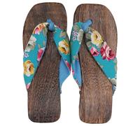 GLSTOY Zoccoli Piatti da Donna Stile Giapponese con Suola Antiscivolo Sandali Estivi Chic e Confortevoli Design alla Moda per Camminate Prolungate Colore Azzurro con Motivo Floreale