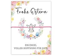 GluckGeschenk Regali di Pasqua per ragazze 4 5 6 7 8 9 10 11 12 anni, regalo di Pasqua per bambini con angelo custode braccialetto argento con biglietti di Pasqua, speciale piccolo regalo di Pasqua