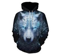 GLUDEAR Felpa con cappuccio da uomo con stampa 3D della mitologia norrena del tatuaggio dei vichinghi, Blue Eye Cool Viking Wolf, XX-Large