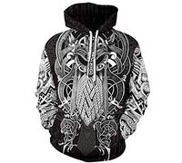 GLUDEAR - Felpa da uomo con cappuccio e stampa 3D di tatuaggi vichinghi della mitologia norvegese, taglia S-5XL, 4XL