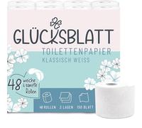 Glücksblatt carta igienica super morbida con goffratura fortunata, 3 strati, 48 rotoli x 150 fogli, 100% cellulosa, ideale per campeggio