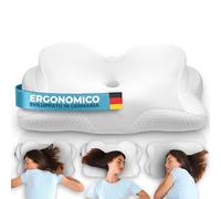 Glückstoff® Cuscino Ergonomico [Nominato al Premio Innovazione Ergonomia] Cuscino Memory Foam | Cuscino Cervicale Ergonomico Rullo Cervicale Cuscino per Dormire su un Fianco Bianco
