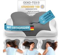 Glückstoff Cuscino ortopedico [premio per l'innovazione, nominato per l'ergonomia], cuscino per dolori cervicali in memory foam, supporto per il collo, cuscino ergonomico per dormire sul lato, Grigio