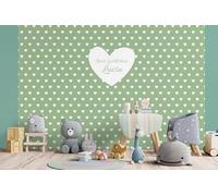 Glücksvilla -Carta da parati per cameretta dei bambini - Cuore Amore - personalizzabile con testo individuale, autoadesiva, 31 menta 360 x 250 cm - decorazione