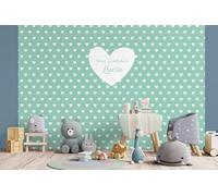 Glücksvilla -Carta da parati per cameretta dei bambini - Cuore Amore - personalizzabile con testo individuale, autoadesiva, 17 Acquamarina 360 x 250 cm - decorazione