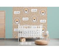 Glücksvilla -Carta da parati per cameretta dei bambini -testa di leone, personalizzabile con testo individuale, autoadesiva, 11 Taupe 240 x 250 cm - decorazione per bambini