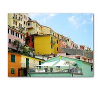 Glücksvilla Poster da parete Manarola Cinque Terre Città Vecchia Italia - (Quadro su tela con cunei 5 cm, 60 x 40 cm) Stampa artistica tedesca - Decorazione da parete Fotografia Mare Skyline Case