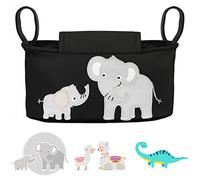 GLÜCKSWOLKE Borsa per Passeggino - 12 Motivi I Organizer per Carrozzina Neonato I Portaoggetti con Dispenser per Salviette I Universale Organizzatore Bambini Neonati I Motivo Elefante (colore nero)