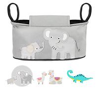 GLÜCKSWOLKE Borsa per Passeggino - 12 Motivi I Organizer per Carrozzina Neonato I Portaoggetti con Dispenser per Salviette I Universale Organizzatore Bambini Neonati I Motivo Elefante (colore grigio)