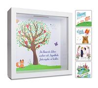 GLÜCKSWOLKE - Salvadanaio I Motivo Albero della Vita I Regalo per Battesimo, Comunione, Cresima, I Regali di Battesimo Ragazza Ragazzo I Cornice 3D Portafoto Salvadanaio