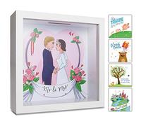 GLÜCKSWOLKE - Salvadanaio Nozze I Mr & Mrs Decorazioni I Regalo di Anniversario Matrimonio I Idee Regali Coppia I 3D Cornice Foto in Legno I Wedding Fund I Raccogliere Soldi per Addio al Celibato