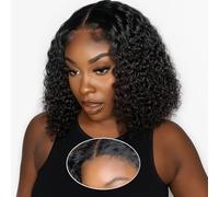 Glueless Wig Human Hair 5x5 Lace Bob Wig Deep Curly Bob 14 inch | 150% Density Pre Cut Pre Plucked Natural Hairline HD Transparent Lace Closure Brazilian Human Hair Natural Color