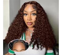 Glueless Wig Human Hair Deep Wave Lace Front Wigs 4x4 HD Transparent Capelli Umani Wigs 180% Density Brazilian Curly Wig Chocolate Brown 26 inches