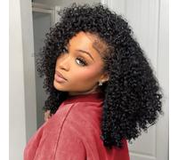 Glueless Wig Human Hair Kinky Curly Half Wigs Human Hair Wear and Go Headband Wigs 200% Density 3 In 1 Seamless Flip Over Beginner Friendly Wig for Women Natural Black 24 Inch