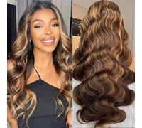 Glueless Wigs Human Hair Wear and Go 4x4 HD Lace Front Glueless Wig Human Hair 180 Density Pre Plucked Pre Cut Body Wave Lace Front Wigs for Women Blond Ombre Color P4/27 (28 inches)