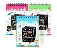 GLUN Blocco note da grattare per bambini, tema B2, confezione da 3 con fogli magici colori arcobaleno