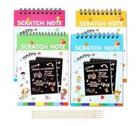 GLUN Blocco note da grattare per bambini, tema C2, confezione da 4 con fogli magici colori arcobaleno
