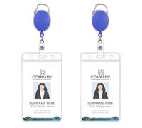 GLUN Confezione da 2 porta badge scorrevole con porta carte d'identità verticale per dipendenti d'ufficio e personale, bobina retrattile in plastica e carta d'identità (blu)