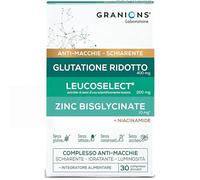 Glutatione 400 mg 30 Compresse Anti-Macchia Pelle Zinco - Granions | Glutatione ridotto, LeucoSelect 200 mg, zinco bisglicinato 10 mg, vitamina C, selenio e niacinamide, studio clinico
