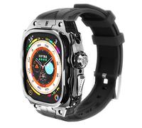 GLuYuan Custodia per Apple Watch Ultra 49 mm, completamente confezionata, leggera, resistente, con cinturino in silicone, bottoni in acciaio inox, per uomo e donna, Deep Space Black, 49, Moderno