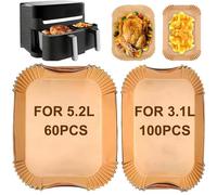 Glvomazty 160 Pezzi Carta Forno per Friggitrice ad Aria Doppio Cestello, Carta da forno Air Fryer per Moulinex EZ901820 5,2/3,1 L, Carta oleata per Air Fryer Philips Airfryer Serie 3000