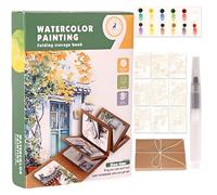 Glvomazty Quaderno di Lavoro per Acquerelli, Set di Pittura ad Acquerello per Principianti, libro da colorare con acqua con pennelli e 12 colori per bambini e adulti, Impara ad Acquerellarli