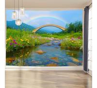 GLWDMB 1 pezzo, arazzo da parete con arcobaleno dopo la pioggia e ponte, in poliestere, per camera da letto, ufficio, dormitorio, decorazione per feste, con pacchetto di installazione, 200 x 180 cm