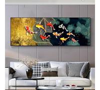 GLWDMB Poster di Koi in stile cinese, illustrazione di nove pesci, Feng Shui, pittura murale, quadri per la camera da letto, stampe artistiche da parete, quadri su tela(Incorniciato)