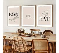 GLWDMB Set di dipinti murali con citazioni Buon Appetito e Let's Eat, stampe su tela e poster, quadri da parete per la sala da pranzo(Incorniciato)