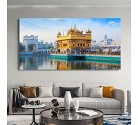 GLWDME Paesaggio esotico, tela da parete con il Tempio d'Oro di Amritsar, poster e stampe di architettura religiosa sikh, pittura murale per soggiorno(Incorniciato)