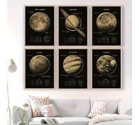 GLWDME Set di 6 dipinti da parete vintage con pianeti e universo, 10 x 15 cm, motivo: spazio, Marte, Venere, luna, poster e stampe, pittura da parete per soggiorno (senza cornice)
