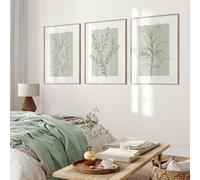 GLWDME Stampa su tela con motivo a linee di piante verde salvia, poster e stampe botaniche neutre, minimaliste e moderne, per la decorazione murale del soggiorno.(Non incorniciato)