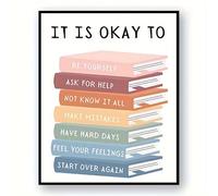 GLWDMH 1 pezzo 40 x 60 cm Mental Health It is Okay To Affirmation with Colorful Book Stacks Canvas Paintings, poster artistico da parete e stampe, immagine da parete per soggiorno (senza cornice)