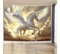 GLWDMH 150x130CM Arazzo con cavallo alato bianco, da appendere alla parete in poliestere, per camera da letto, ufficio, dormitorio, decorazione per feste, con pacchetto di installazione.