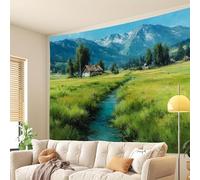 GLWDMH 150x130CM Arazzo con paesaggio montano e campi verdi, design rustico da cabina, da appendere alla parete in poliestere, per camera da letto, ufficio, dormitorio, decorazioni per feste