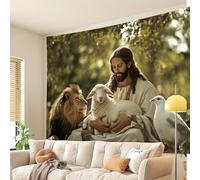 GLWDMH 200x150CM Arazzo con Gesù e Agnello Bianco, da appendere alla parete in poliestere, per camera da letto, ufficio, dormitorio, decorazioni per feste, con pacchetto di installazione.