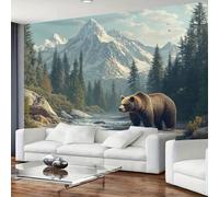 GLWDMH 200x150CM Arazzo con paesaggio montano, orso bruno in poliestere da appendere alla parete, per camera da letto, ufficio, dormitorio, decorazioni per feste, con pacchetto di installazione