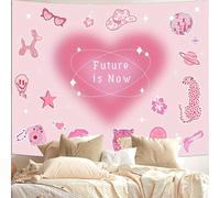 GLWDMH 200x180CM Arazzo da parete con stelle e cuori anime rosa, arazzo in poliestere con testo motivazionale Il futuro è adesso, per camera da letto, ufficio, dormitorio, decorazioni per feste