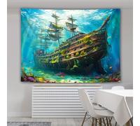 GLWDMH Arazzo con motivo storico di navi nautiche, da appendere alla parete in poliestere, per camera da letto, ufficio, dormitorio, decorazioni per feste, con pacchetto di installazione